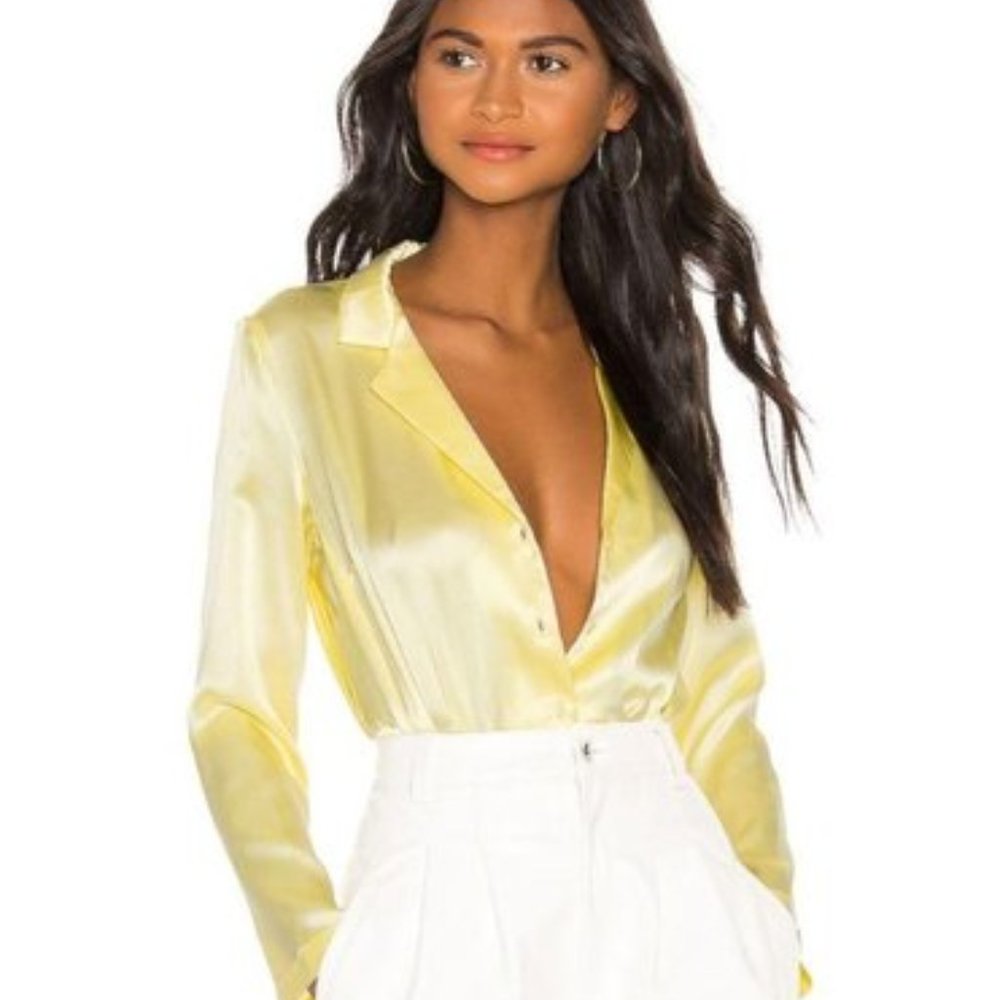 NWOT Amanda Uprichard Yvonne Silk Long Sleeve Button Front Bodysuit, Size Large